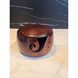 Yarn Storage Bowl w Lid Wooden Knit & Crochet Storage Crocheting Knitting EUC